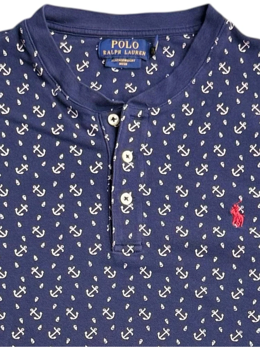 Polo Ralph Lauren Men’s L Featherweight Mesh Polo Shirt Anchor Nautical Navy